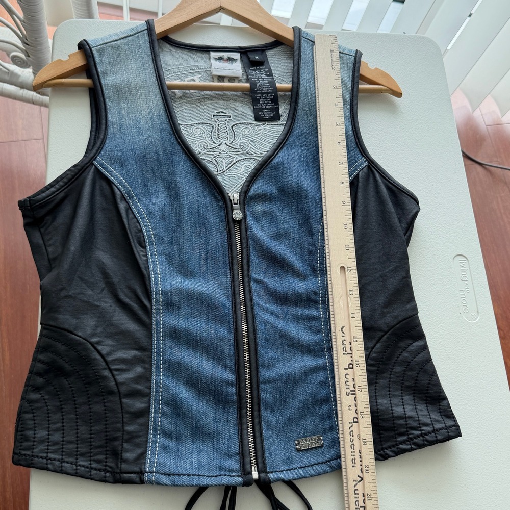 Vintage Harley Vintage Davidson Vest Womens Medium Denim Y2K Corset Lace Up - Picture 12 of 12